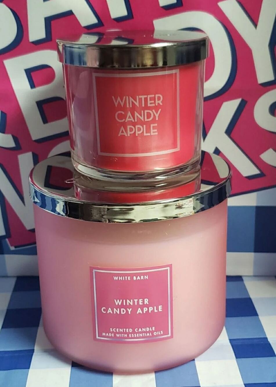 BBW Winter Candy Apple Large 3 Wick & Single Wick Candle Bundle